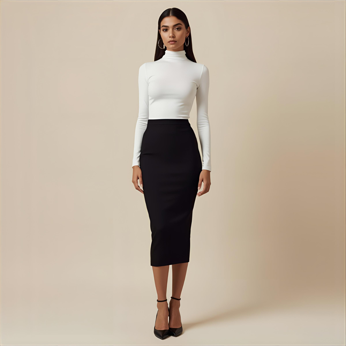 LUMIERA | White Fitted Long-Sleeve Chic Turtleneck